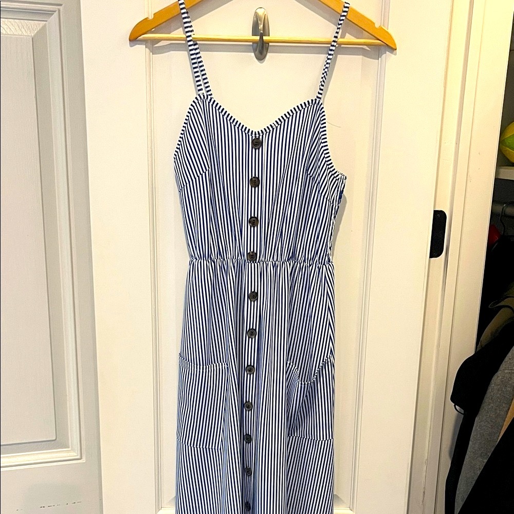 Navy and White Striped Midi Dress